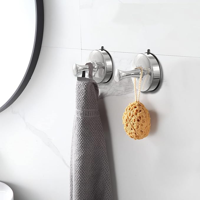 DGYB Suction Cup Hooks Set of 4 Suction Bathroom Hook for Wall Chrome Shower Hooks for Inside Shower 304 Stainless Steel Towel Hook for Glass Door Hanging Robe, Loofah, Coats-NeatNest