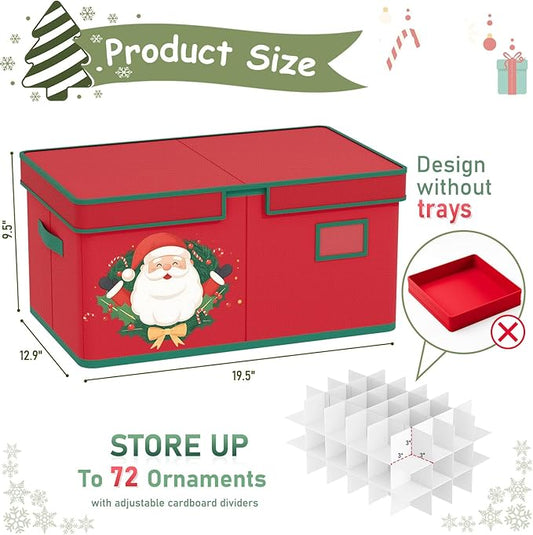 Christmas Ornaments Storage Boxes Christmas Ornament Organizer Storage Box with Adjustable Divider Fit 72 of 3 Inch Ornaments 600D Oxford Fabric Ornament Storage Box for Decoration Storage-NeatNest