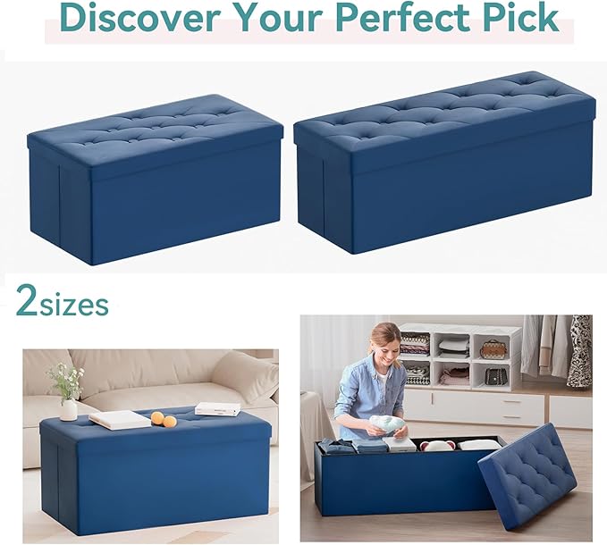 BRIAN & DANY Folding Storage Ottoman Bench, Ottoman with Storage, Foot Rest, Benches Seat for Bedroom, Living Room, Entryway, Long Shoes Bench, 15.7" x 31.5" x 15.7" Blue-NeatNest