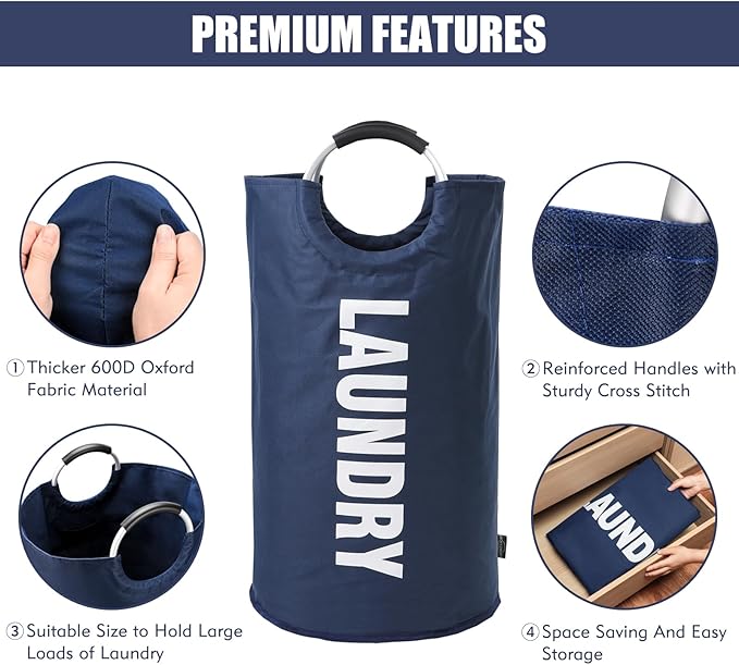 DOKEHOM 125L X-Large Collapsible Washing Laundry Basket Bag (7 Colors) for Bedroom, Fabric (Dark Blue, XL)-NeatNest