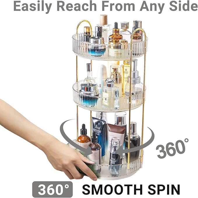 360 Rotating Makeup Organizer,3 Tier Large Capacity Make Up Organizers and Storage,Skincare Perfume Vanity Organizers,Bathroom Cosmetics Storage Organizer Countertop (Clear-3 Tier)-NeatNest