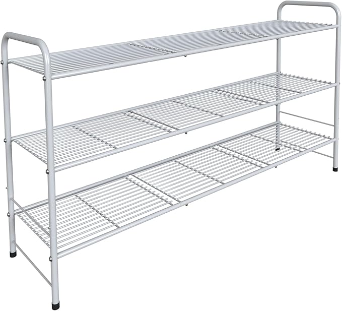 3-Tier Long Metal Shoe Rack,Extra Large Capacity Adjustable Stackable Shoe Organizer Shelf for Closet Entryway,Silver 42" W × 24.5" H-NeatNest