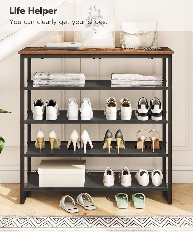 HOOBRO Shoe Rack, 5 Tier Shoe Storage Organizer with 4 Oxford Fabric Shelves and Top Panel, Holds 16-20 Pairs of Shoes, for Entryway and Closet, Industrial, Rustic Brown BF50XJ01-NeatNest
