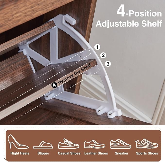 Shoe Storage Cabinet,Farmhouse Shoe Organizer with 2 Flip Drawers & Barn Door Design,Freestanding Hidden Slim Narrow Shoe Rack Cabinet with Open Storage for Entryway, Foyer,Hallway, Walnut-NeatNest