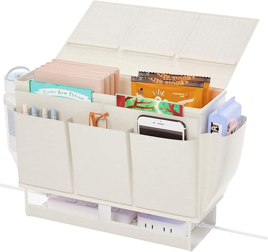 Bedside Caddy Bedside Organizer,Bed Caddy with 11 Pockets and Power Strip Holder,Versatile Bedside Storage Caddy for Home,Dorm,Bunk,Hospital,Crib Bed (White)-NeatNest