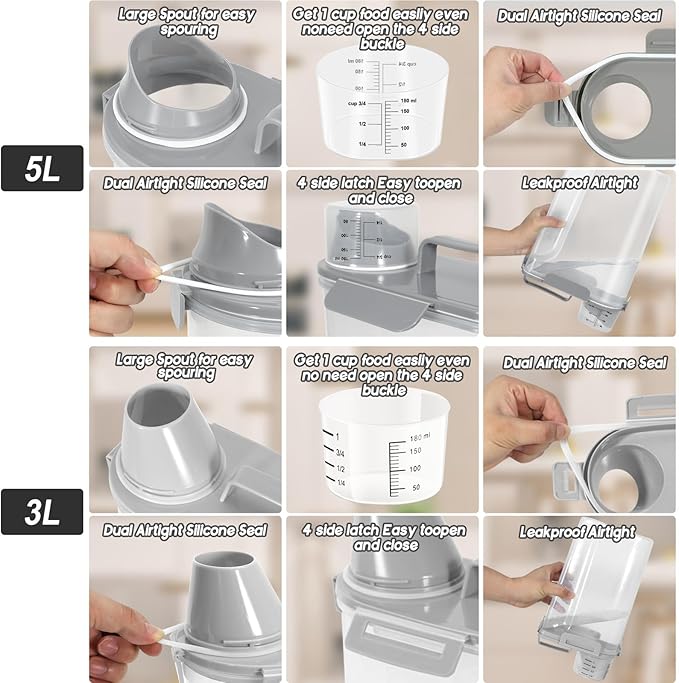 Dog Food Storage Container, Upgraded Large Nozzle BPA-free, 8-12 LBS Plastic Pet Food Storage Containers, With 4 Sealed Clasps, 1 Measuring Cup and Handle, Easy to Clean and Carry -2 Packs-NeatNest