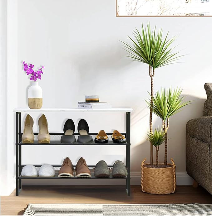 Garden 4 you 3 Tiers White Marble Shoe Rack,Freestanding Organizer Multi-Purpose Adjustable Flat and Slant Storage Rack Shoe Shelf, High Heels Potted Plant for Entryway Hallway Living Room Closet-NeatNest