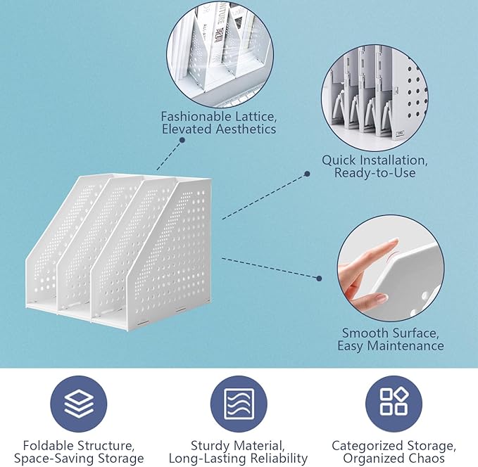 deli Collapsible Magazine File Holder 3 Vertical Compartment Binder Holder for Desk Organizer Adjustable Sturdy Binder Storage Organizer for Office School Home (Light Grey)-NeatNest