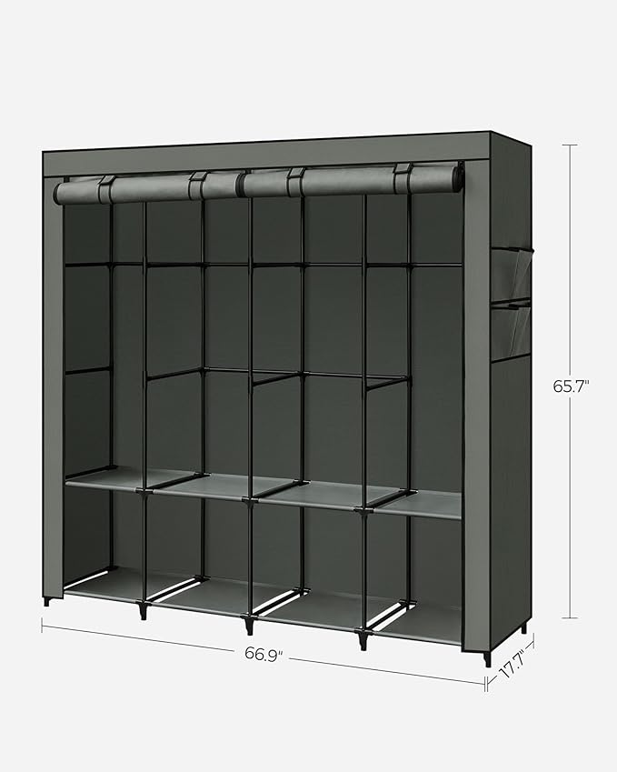 SONGMICS Portable Closet, Wardrobe Closet Organizer with Cover, 4 Hanging Rods and Shelves, 4 Side Pockets, 66.9 x 17.7 x 65.7 Inches, Large Capacity for Bedroom, Living Room, Sage Green URYG094C02-NeatNest
