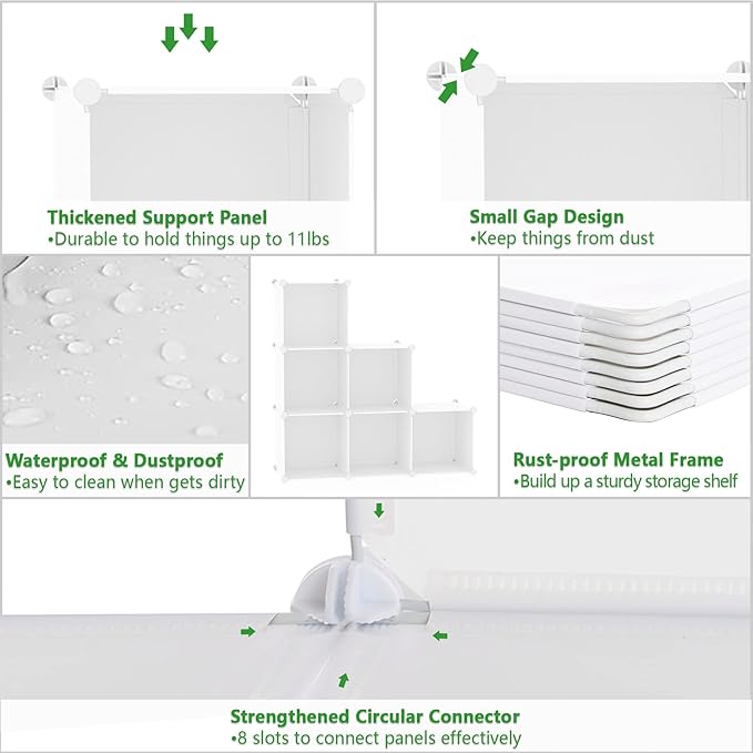 C&AHOME 6-Cube Storage Organizer, Stackable Storage Cubes Shelves, Portable Bookshelf, Plastic Clothing Storage Closet Organizer, DIY Modular Shelving Units for Wardrobe, Home, Milky-NeatNest