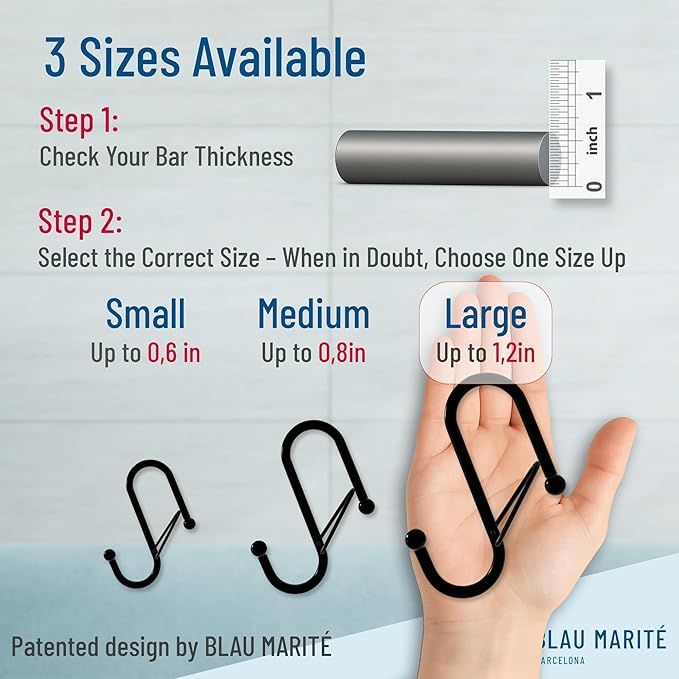 6 S-Shaped Hooks with Anti-Fall System. Anti Drop S-Shaped Hook with Safety Buckle to Prevent Falls. Heavy Duty. (Black, 4in Long (Diameter Rod<1.2in))-NeatNest