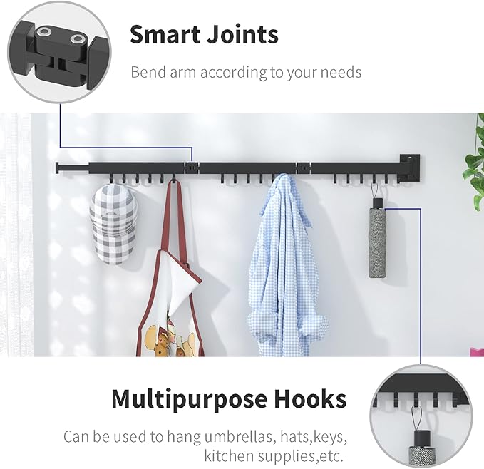 BESTHLS Wall Mounted Portable Clothes Drying Rack with Space Saver Clothes Hangers Design Universal for Balcony Mudroom Bedroom Kitchen Foldable Laundry Rack (3-Pole Black)
