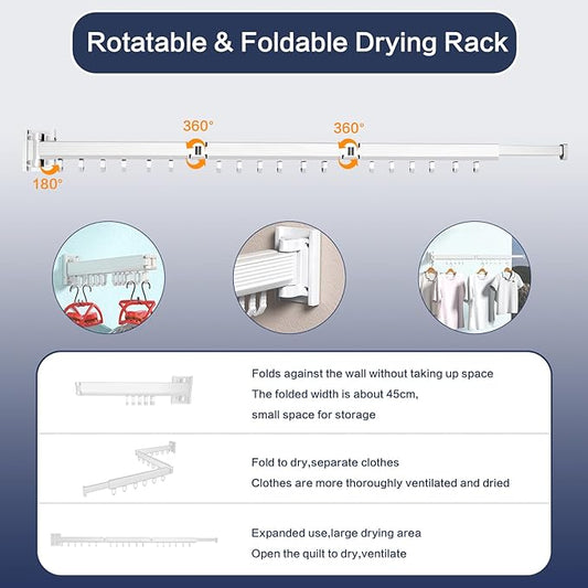 Clothes Drying Rack, Wall Mounted Clothes Hanger Rack Collapsible(Tri-Fold), Space Saver Clothes Rack for Laundry Balcony Mudroom Bedroom,White-NeatNest