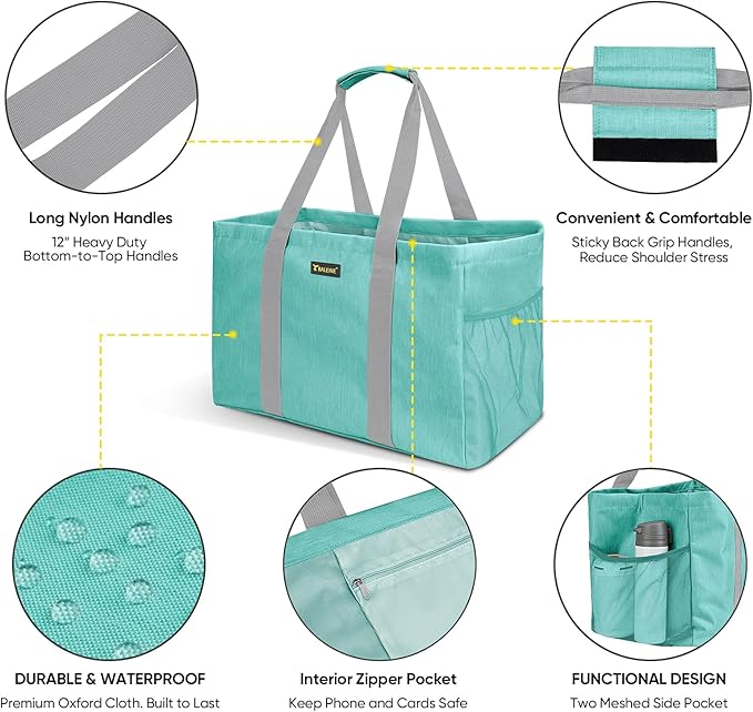 BALEINE Soft 9 Gallon Extra Large Utility Tote, Foldable Reusable Storage Bag (Sea Green)-NeatNest