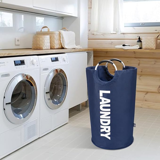 DOKEHOM 90L Large Laundry Basket, Collapsible Laundry Bag, Freestanding Tall Clothes Hamper, Foldable Washing Bin (Dark Blue)-NeatNest