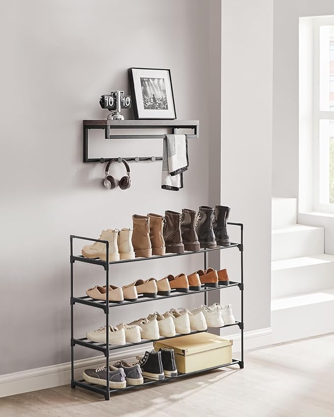 SONGMICS Shoe Rack, 4-Tier Shoe Organizer, Metal Storage Shelf, Upright or Upside Down, for 20-25 Pairs, Stackable, for Entryway, 11.8 x 36.2 x 29.5 Inches, Black ULSA14BK-NeatNest