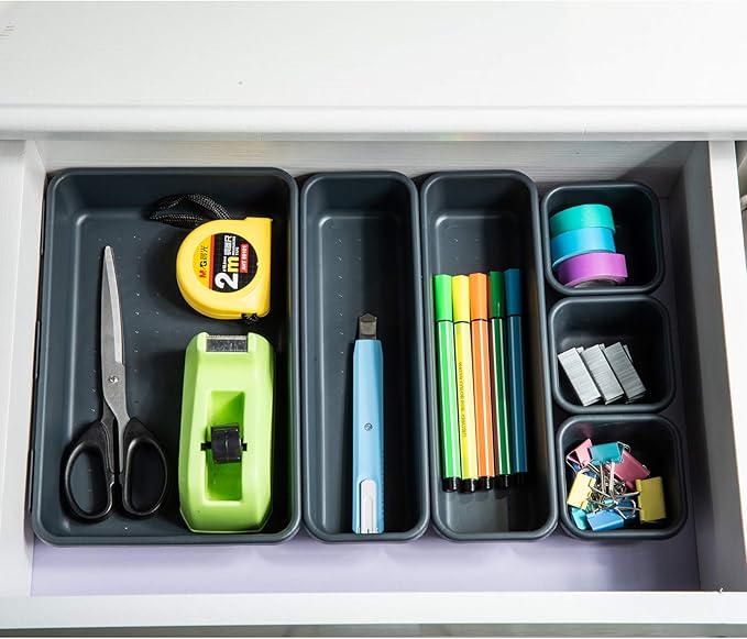 BYCY 18 Pcs Drawer Organizers Trays Set for Office Bathroom Dresser Interlocking Dividers Storage Bins Pack (18 Pieces Set)-NeatNest