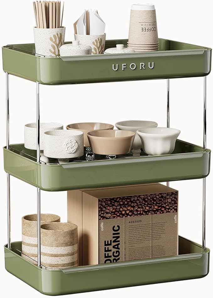 Countertop Coffee Station Organizer | 3-Tier Whisky Glass Tray, Mug Drying Shelf with Removable Drain Tray - Easy to Install, Clean - Spice Rack for Kitchen, Bathroom Counter Organzier-NeatNest