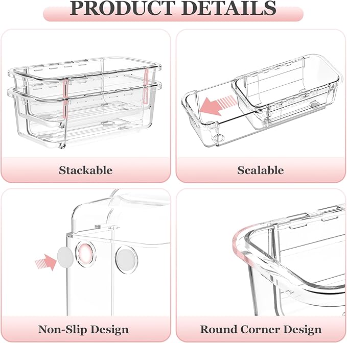 DILIBRA 16 Pcs Clear Extendable Drawer Organizer, Adjustable Drawer Storage 3-Size Desk Drawer Organizer, Plastic Non-Slip Storage Bins for Makeup, Cosmetic, Jewelries, Utensils, Stationery, Dressers-NeatNest