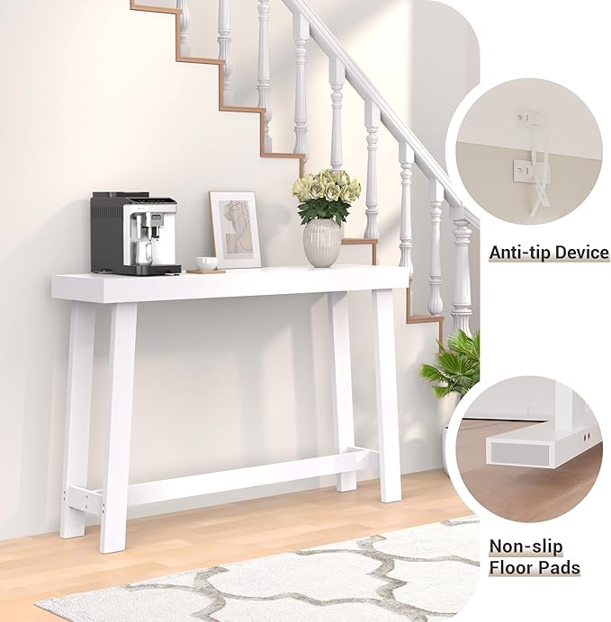 Bamboo Wood Entryway Table 47.2" Console Table, Narrow Sofa Table with Support Beam for Entrance, Hallway, Living Room, Bedroom, Foyer(White)-NeatNest