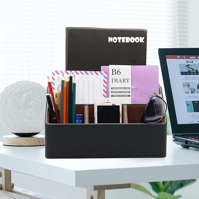 Desk Organizer, Mail Organizer Countertop, Bills Organizer, Mail Sorters, Magazine Holder, Desk Organizer and Accessories for Office Supplies, Brown, Black-NeatNest