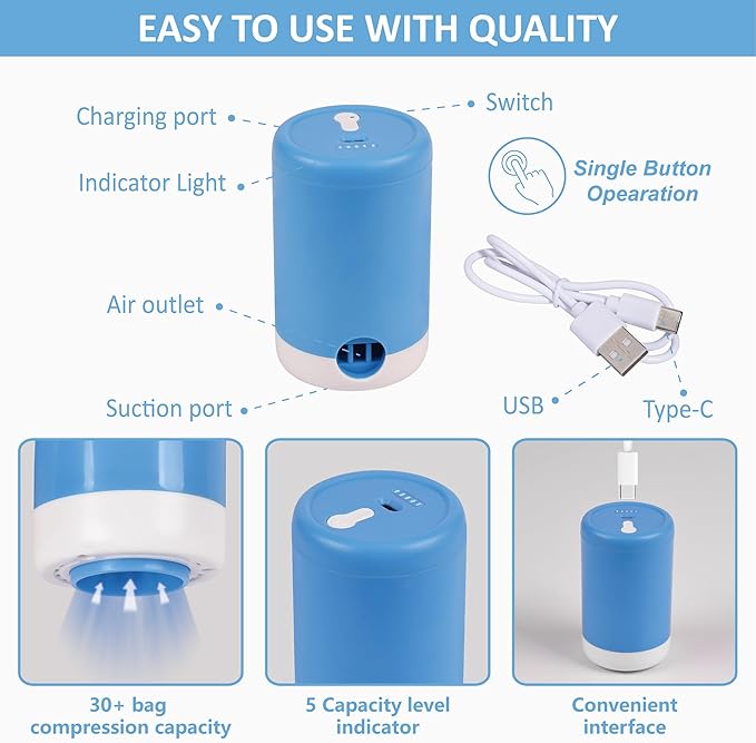 12 Pack Travel Vacuum Storage Bags with Portable Electric Pump, Vacuum Seal Space Saver Bags for Clothing, Vacuum Travel Bags for Luggage-NeatNest