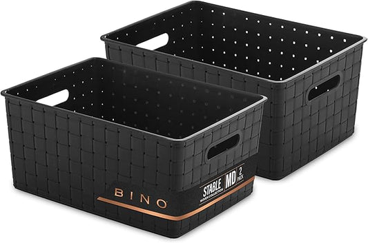 BINO | Plastic Storage Baskets Medium - Black | THE STABLE COLLECTION | Multi-Use Storage | Rectangular Cabinet Organizer | Baskets For Organizing with Handles | Home Office Organization and Storage-NeatNest