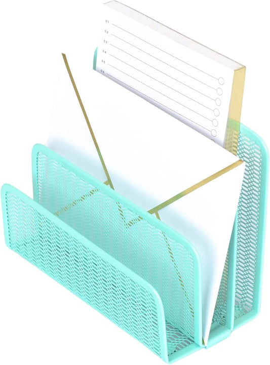 Blu Monaco Aqua Metal Mesh Letter Sorter – 3-Slot Mail Organizer for Desk, Office & Home – Space-Saving Vertical Mail Holder for Envelopes, Documents & Files – Modern Desk Organizer-NeatNest
