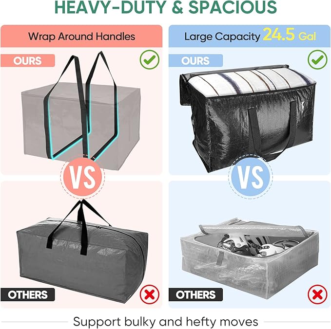 BALEINE 2-Pack Oversized Moving Bags with Reinforced Handles, Heavy-Duty Storage Tote for Clothes, Moving Supplies (Black, 2-Pack)-NeatNest
