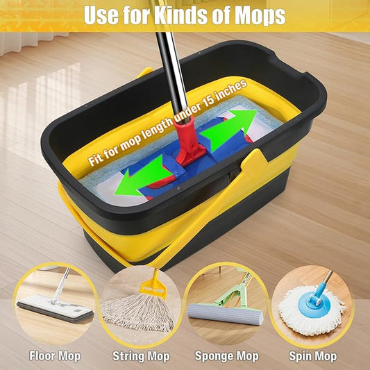 Collapsible Mop Bucket for Cleaning with Handle, Silicone Square Wash Bucket for Windows Cleaning Car Washing,Cleaning Supplies Organizer Plastic Water Bucket for Storage Household use, 3-Gallon-NeatNest