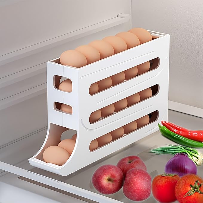 Egg Holder for Fridge, Automatic Rolling Egg Storage for Refrigerator, Space-Saving Refrigerator Egg Dispenser, Egg Organizer for Refrigerator