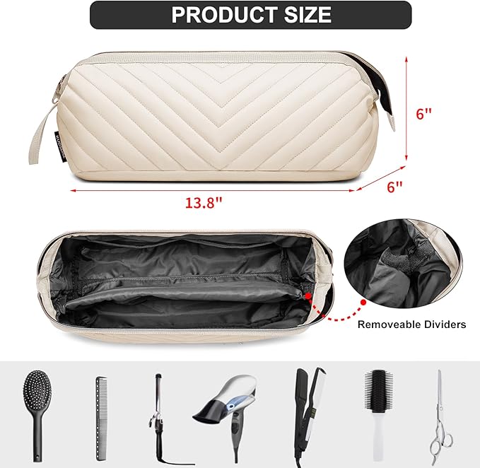 Hair Tools Travel Bag for Shark Flexstyle Dyson, Quilted Case Organizer Bag, Gift for Women Hair Accessories Storage Bag, Travel Hairdryer Portable Bag for Women, Beige-NeatNest