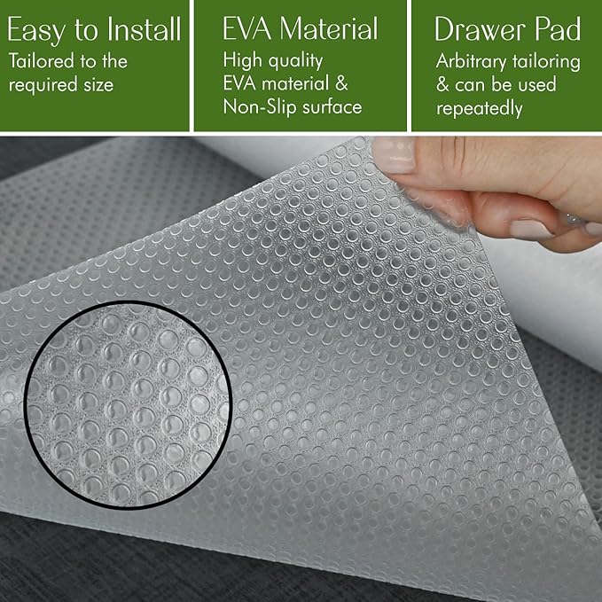 EVALAND 21.6" x 20 FT Non-Slip Shelf Liner, Non-Adhesive, BPA-Free, Waterproof Pantry Liner for Shelves, Easy to Cut, Oil-Proof Shelf Liners for Kitchen, Cabinets, Drawers, Refrigerator, Clear