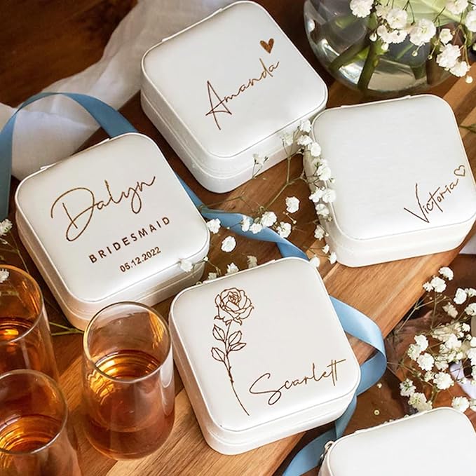 DayOfShe Personalized Travel Jewelry Box with Name and Birth Flower for Women Gifts Custom Small Travel Jewelry Case as Bridesmaid Proposal Gifts, Personalized Gifts for Women-NeatNest