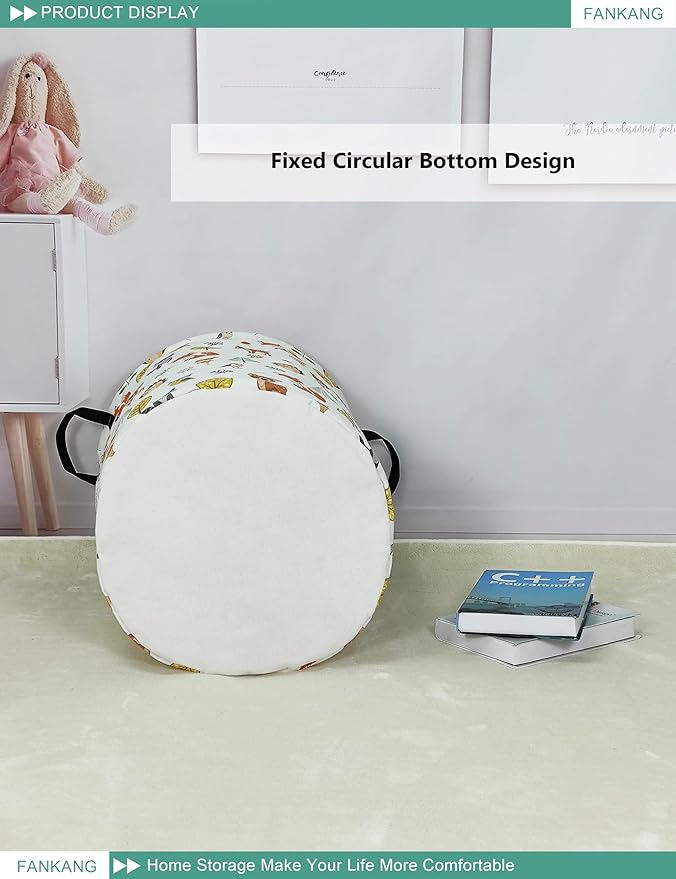 FANKANG Storage Basket, Nursery Hamper Canvas Laundry Basket Foldable with Waterproof PE Coating Large Storage Baskets for Kids Boys and Girls, Office, Bedroom, Clothes,Toys(deer)