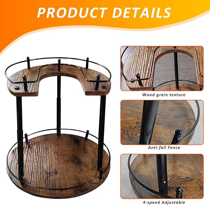 2-Tier Lazy Susan Organizer, Rotating Spice Rack with Stable Carousel Base & 4 Height Settings, Spice Rack Organizer for Cupboard Kitchen Countertop Dining Table-NeatNest