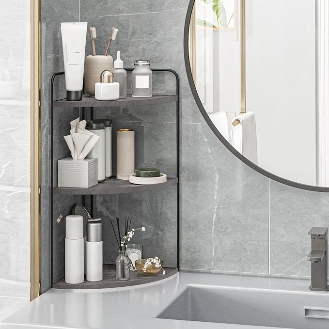 Bathroom Counter Organizer,Countertop Organizer,Vanity Organizers,Bathroom Storage,Bathroom Sink Caddy,Counter Shelf,Corner Counter,Corner Shelves(Black-Grey)-NeatNest
