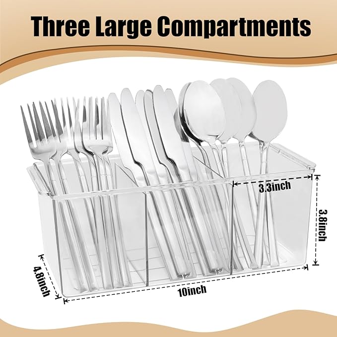 Bawuie Silverware Caddy Organizer, Utensil Caddy Holder for Forks, Knives, Spoons, Cutlery, Flatware Storage Bin with Handle for Kitchen Pantry Table Countertop Outdoor Picnic, Clear-NeatNest
