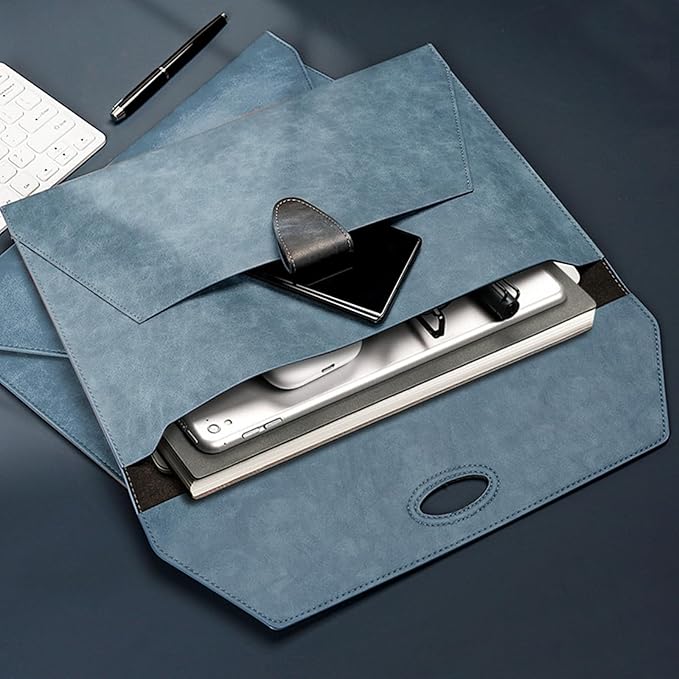 VANRA PU Leather File Folder Document Organizer Holder Waterproof Filing Envelope Case with 2 Pockets, A4 Portfolio Folder with Magnetic Snap Button Closure (Blue)