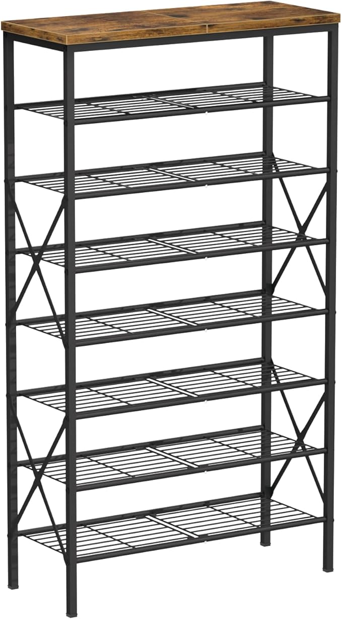 8 Tiers Tall Shoe Rack Organizer, Large Capacity Shoe Rack Holds 32 Pairs of Shoes, Durable and Stable, Adjustable Metal Shelf Stackable Shoe Shelf for Entryway, Hallway, Living Room, Closet-NeatNest