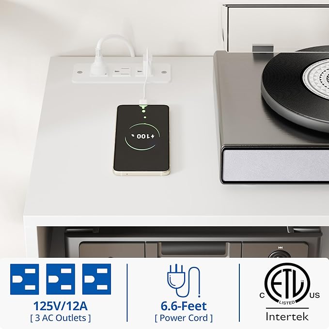 Cozy Castle TV Stand for 48 Inch TV, Mid Century Modern Entertainment Center with Storage Cabinet, TV Media Console with Charging Station for Living Room, Bedroom, White-NeatNest