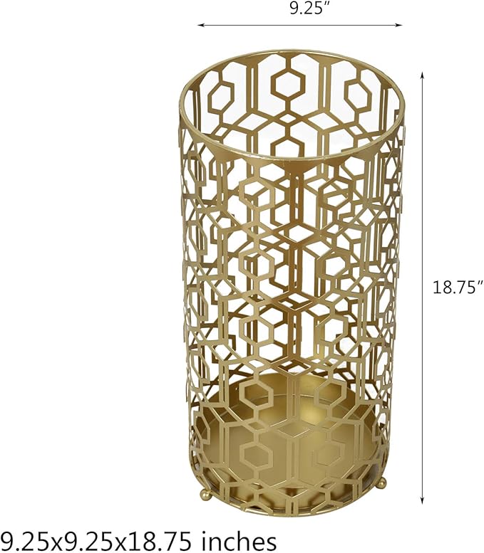 Adeco Metal Umbrella Stand Rack Holder Organizer Entryway Freestanding, for Canes, Walking Sticks, Gold Color