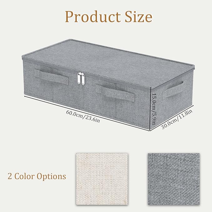 Underbed Storage Box, Foldable Under Bed Bins Container, Fabric Closet Organizer with Lid, for Clothes, Sheets, Blankets, 23.6x11.8x5.9in, Grey, 3 Pack-NeatNest