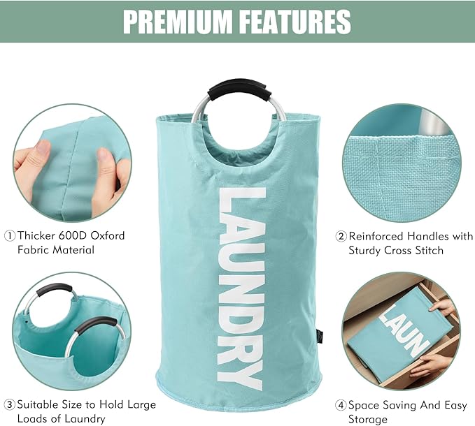DOKEHOM 125L X-Large Collapsible Washing Laundry Basket Bag (7 Colors) for Bedroom, Fabric (Light Blue, XL)-NeatNest
