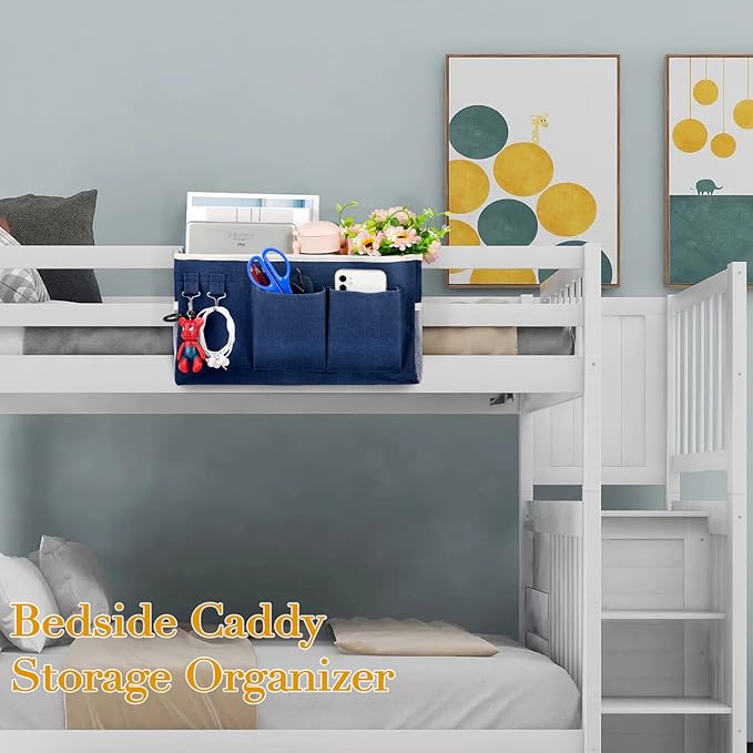 Bedside Storage Caddy/Bedside Hanging Storage Bag for Headboards Bunk Beds Dorm Rooms Book Phone Magazine Holder (2PC Navy Blue)-NeatNest