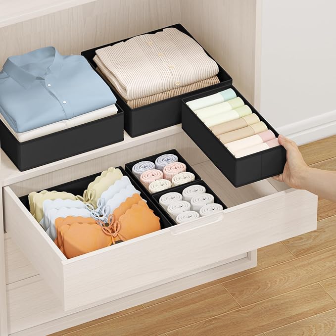 DIMJ Drawer Organizer Clothes Storage - 24 Pack Baby Dresser Organizer for Nursery, Foldable Closet Drawer Organizer Bins for Bedroom Organization, Fabric Storage Dividers for Socks, Underwears, Bras-NeatNest