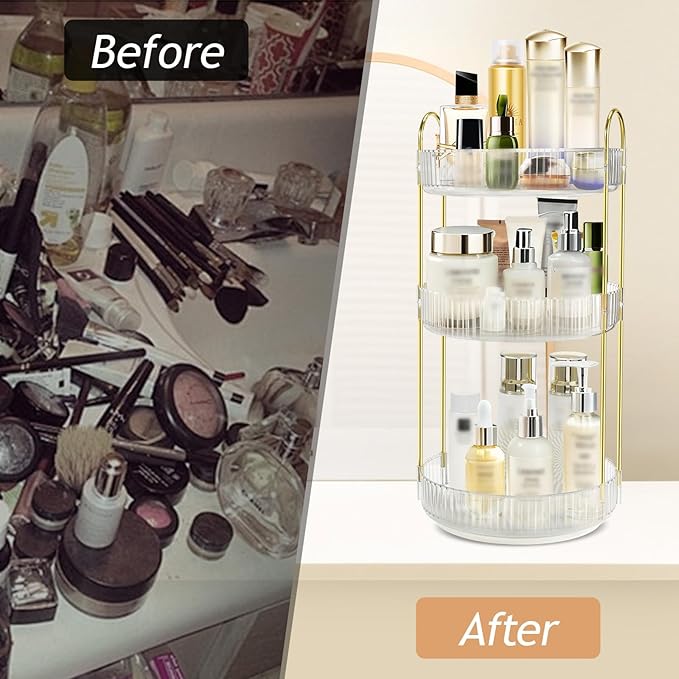 360 Rotating Makeup Organizer for Vanity,3 Tier Large Capacity Skincare Organizers,Bathroom Counter Organizer, transparent Spinning Perfume & Vanity Organizer (White, 3 Tier)-NeatNest