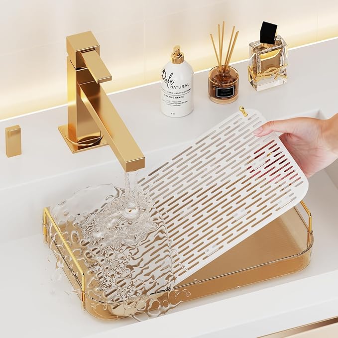 Seoneiro Whiskey Tray and Glass Cup Rack with Drain Board, Mug Holder and Coffee Cup Organizer for Kitchen and Bathroom Countertop