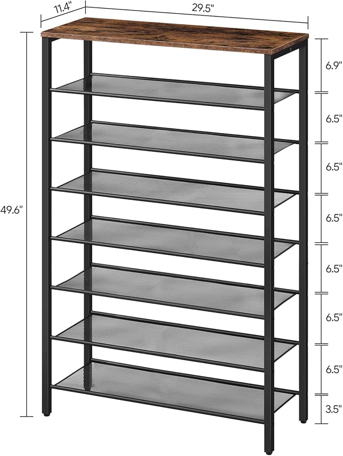 8-Tier Shoe Rack, Large Capacity Shoe Shelf, Shoe Organizer for Entryway, 28-32 Pairs of Shoes, Stable Sturdy, Tall Shoe Rack with Adjustable Metal Mesh Shelves, Rustic Brown SRHR1801Z-NeatNest
