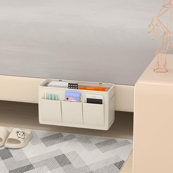 Dual-purpose Bedside Caddy Bedside Organizer, Bed Caddy with 6 Pockets, Versatile Bedside Storage Solution Magazine Remotes holder, ideal for Home, Dorm, Hospital, Crib Bed (White 2pcs)-NeatNest